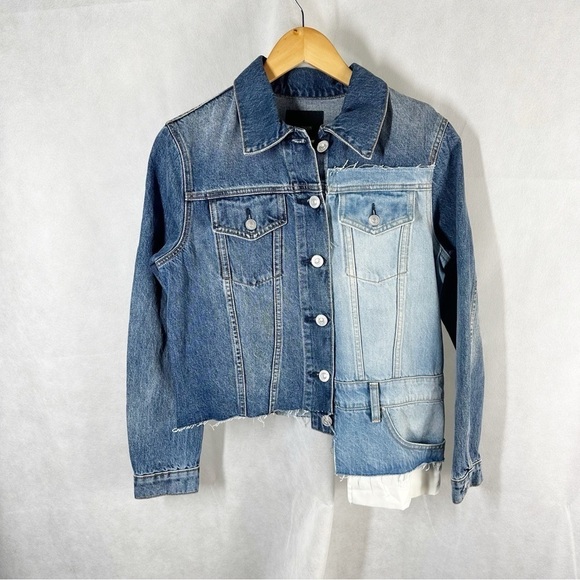 Hudson Spliced Denim Trucker Grunge Patchwork Jacket Size Small Blue Denim Wash - Picture 4 of 11